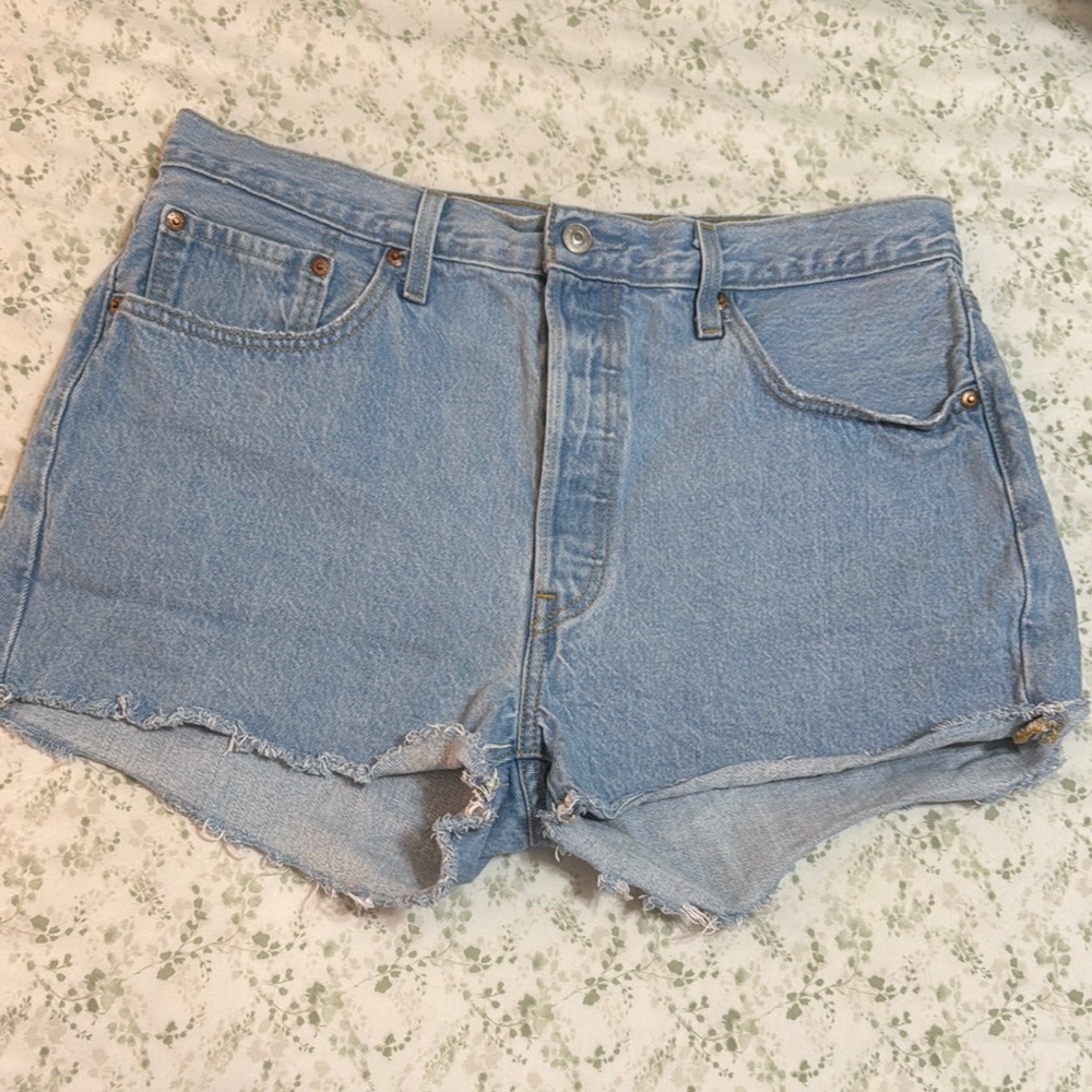 Levi's Blue Jean Shorts with Frayed Hem and Relaxed Fit